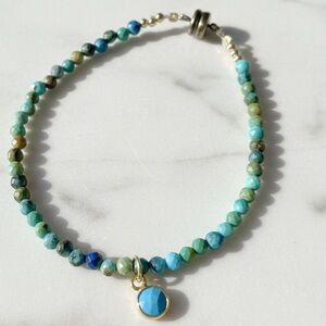 Dainty Gold Filled & Genuine Facet Turquoise Bracelet | Gold Plated Charm